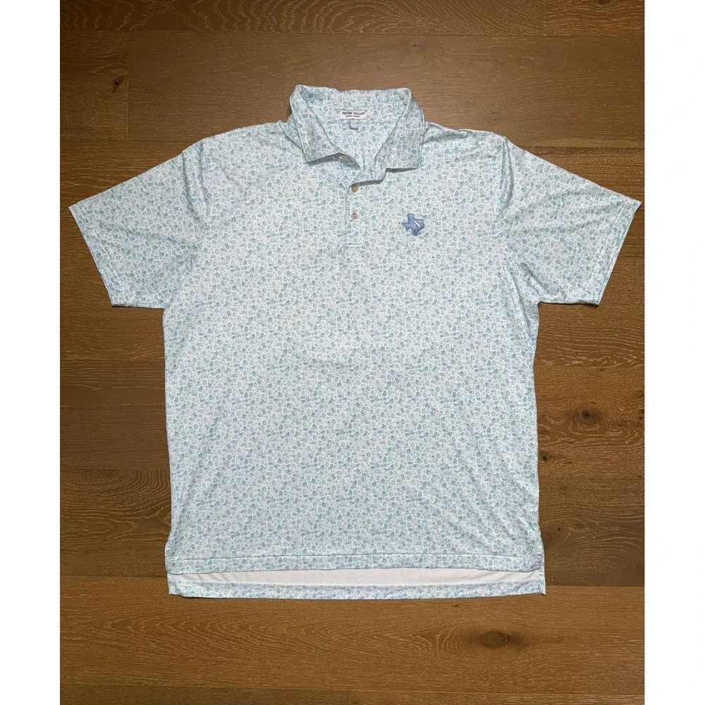 Peter Millar Summer Comfort Texas Polo Shirt XL Blue White Novelty Print Mens - Picture 1 of 8